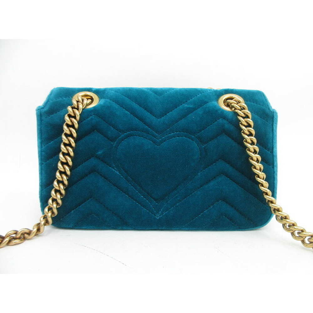 Gucci Chain Shoulder Marmont GG Velvet Bag Blue - Picture 3 of 10